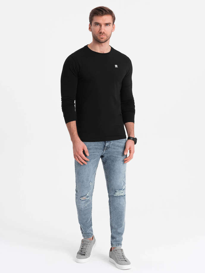 Men's signature elastane longsleeve with round neckline - black V3 OM-LSCL-0102