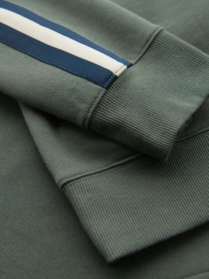 Pánska mikina s vysokým golierom a pruhmi - olivová V2 OM-SSZP-0219