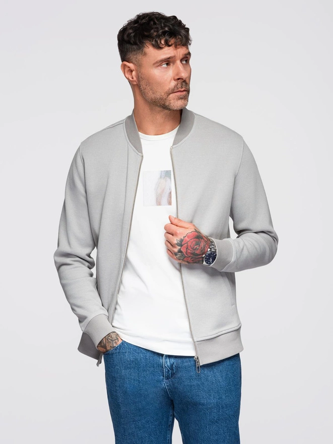 Vyriška megzta pique stiliaus striukė bomber - pilka V4 OM-SSZP-0238