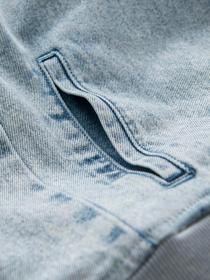 Jachetă bomber din denim pentru bărbați cu efect de spălare cu pietre - albastru deschis V3 OM-JADJ-0163