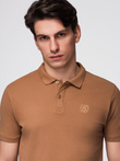 Tricou polo BASIC pentru bărbați BASIC tricot piqué monocolor - maro V23 OM-POBS-0100