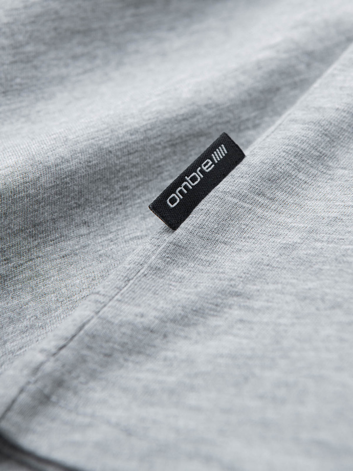 Tricou clasic din bumbac pentru bărbați BASIC cu decolteu tip echipaj - gri melange V16 OM-TSBS-0145