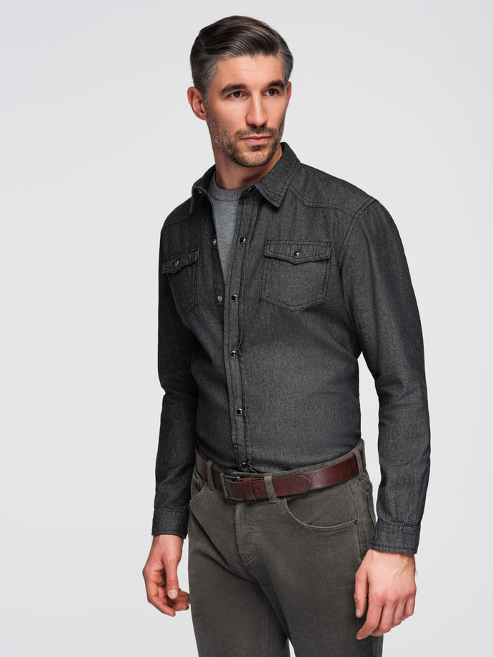 Men's denim snap shirt with pockets - black V3 OM-SHDS-0210
