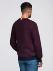 Men's contrast weave sweater with round neckline - maroon V1 OM-SWSW-0122