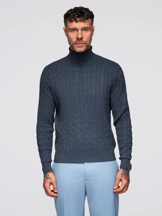 Knitted monochrome men's viscose cardigan - navy blue V1 OM-SWCD-0126 