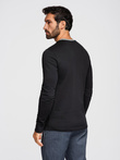 Men's cotton longsleeve with striped U neckline and embroidery - black V4 OM-LSCL-0128