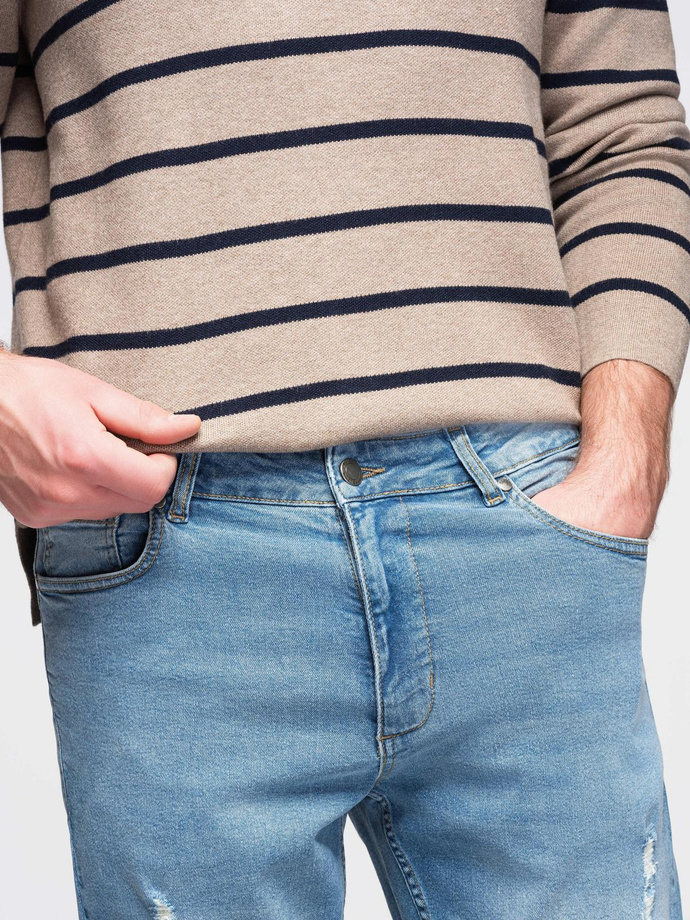 Pantaloni bărbătești SLIM FIT din denim cu frecare - albastru deschis V1 OM-PADP-0255