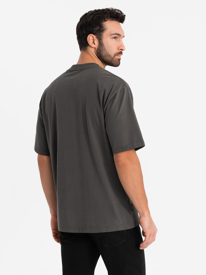 Tricou LOOSE FIT din bumbac pentru bărbați cu decolteu rotund - gri-verde V3 OM-TSBC-0234 