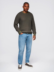 Men's contrast weave sweater with round neckline - dark olive V2 OM-SWSW-0122