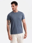 Tricou clasic din bumbac pentru bărbați BASIC - albastru închis V18 OM-TSBS-0146