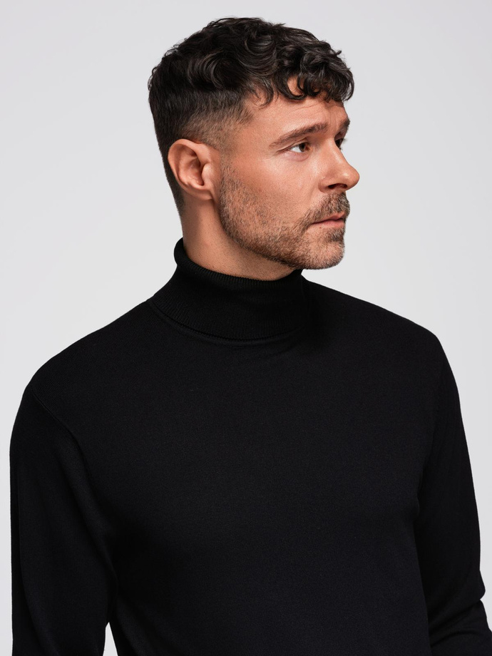 Men's knitted fitted turtleneck with viscose - black V1 OM-SWTN-0101