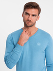 Elegant bărbați BASIC V-neck jumper cu viscoză - albastru V21 OM-SWBS-0107