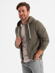 BASIC men's zip-up hoodie - dark olive green V11 OM-SSBZ-0118