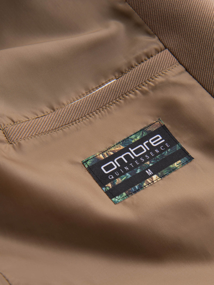 Pánský kabát s kapucí a jemným pruhem - káva V1 OM-COSC-0112