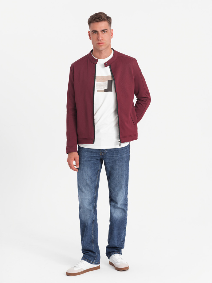 Men's BIKER jacket in structured fabric - maroon V2 OM-JANP-0138