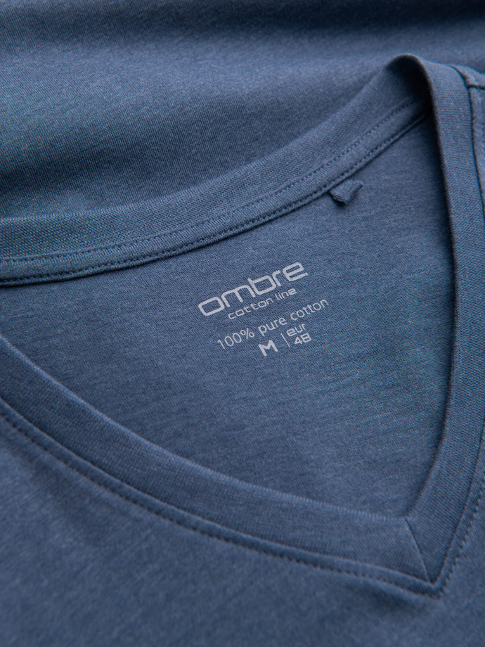 Men's BASIC classic cotton T-shirt with a serape neckline - blue melange V18 OM-TSBS-0145