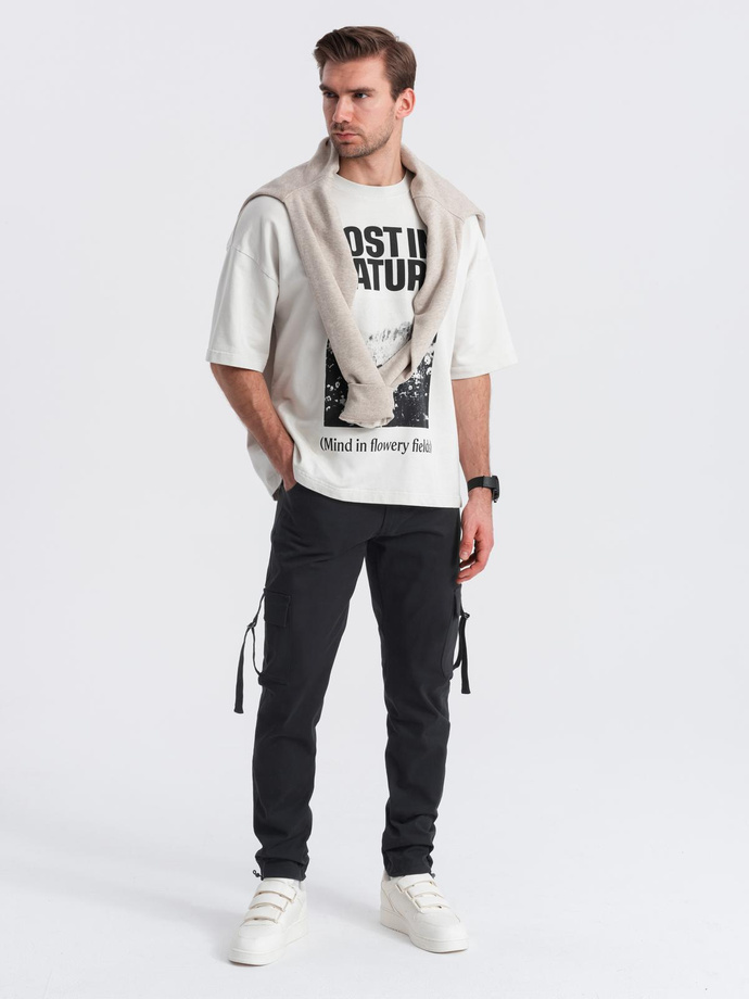 Pantaloni cargo STRAIGHT LEG pentru bărbați cu buzunare în dungi - negru V4 OM-PACG-0197