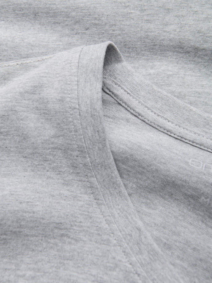 Mâneci lungi neimprimate pentru bărbați cu guler în V - gri melange V7 OM-LSBL-0108