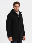 Men's insulated coat with hood and concealed zipper - black V1 OM-COWC-0110