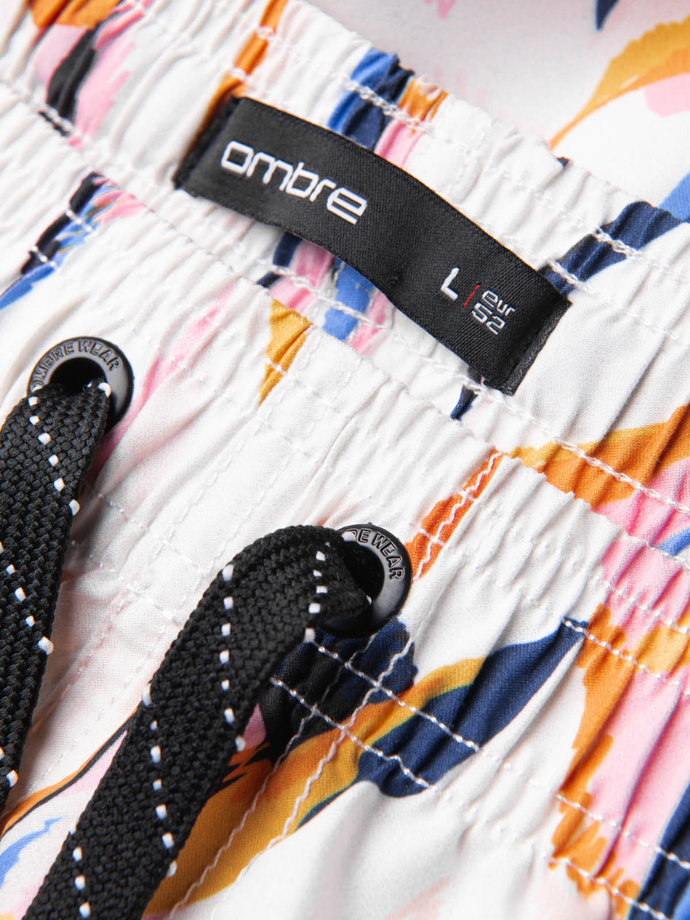 Vyriški maudymosi šortai su spalvingu raštu - balti V2 OM-SRBS-0140