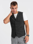 Men's wool blend vest with checkered lapels - graphite V1 OM-BLZV-0110