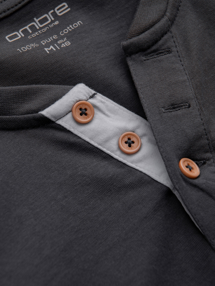 Men's longsleeve with buttons at the neckline - graphite V9 OM-LSCL-0107