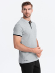Men's cotton polo shirt with contrast trim - grey melange V7 OM-POSS-0113