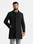 Fitted structured men's high collar coat - black V1 OM-COWC-0117