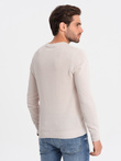 Men's textured sweater with half round neckline - beige V6 OM-SWSW-0104
