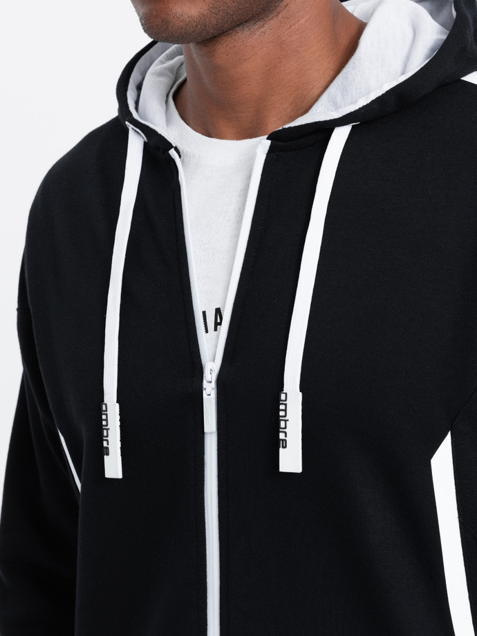 Men's unbuttoned hooded sweatshirt - black V2 OM-SSZP-22FW-006