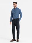 Cămașă bărbătească SLIM FIT cu model fin - albastru marin V1 OM-SHCS-0140