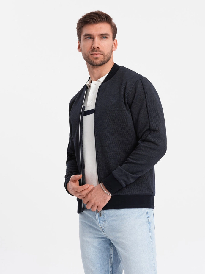 Men's lightweight bomber jacket with logo lining - navy blue V1 OM-JANP-0153