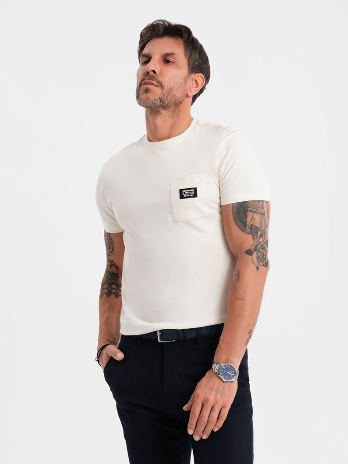 Tricou casual pentru bărbați cu buzunar peticit - crem V8 OM-TSCT-0109