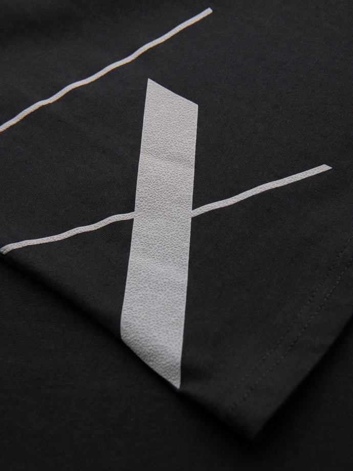 Men's cotton jersey T-shirt with large side lettering - black V1 OM-TSPT-0213