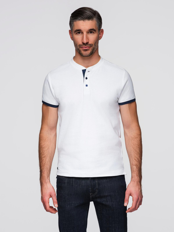 Tricou polo fără guler pentru bărbați - alb V1 OM-TSCT-0156