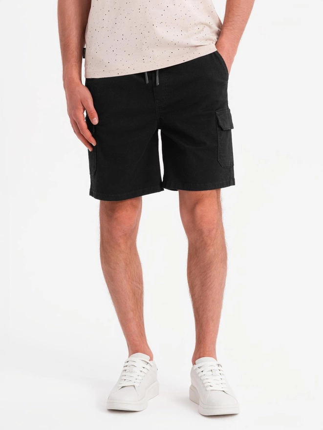 Pantaloni scurți casual pentru bărbați SLIM FIT jacquard knit - albastru marin V1 OM-SRCS-0168