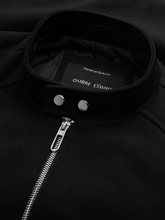 Pánská motorkářská bunda se stojáčkem a kapsami - černá V2 OM-JALP-0157