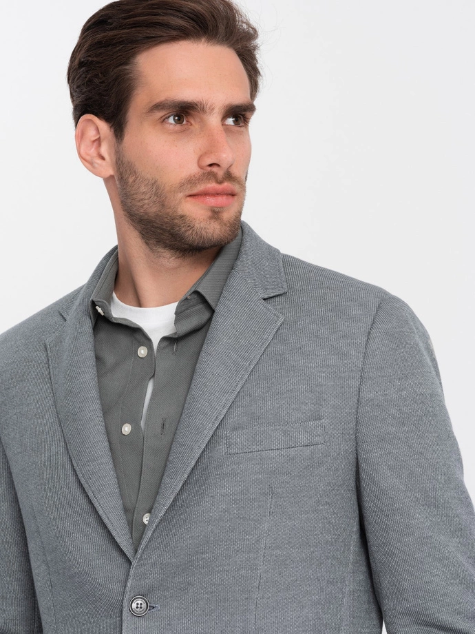 Men's blazer with elbow patches - light grey V1 OM-BLZB-0108