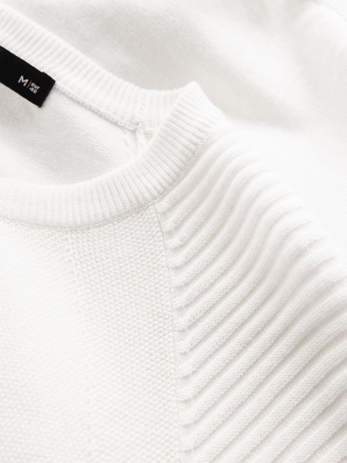 Men's raglan sweater with ribbed sleeves - white V1 OM-SWSW-0144