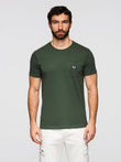 Casual men's t-shirt with patch on pocket - dark olive V4 OM-TSCT-0109