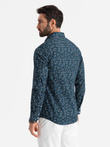 Pánske bavlnené tričko SLIM FIT so vzorom - tmavomodré V1 OM-SHCS-0151