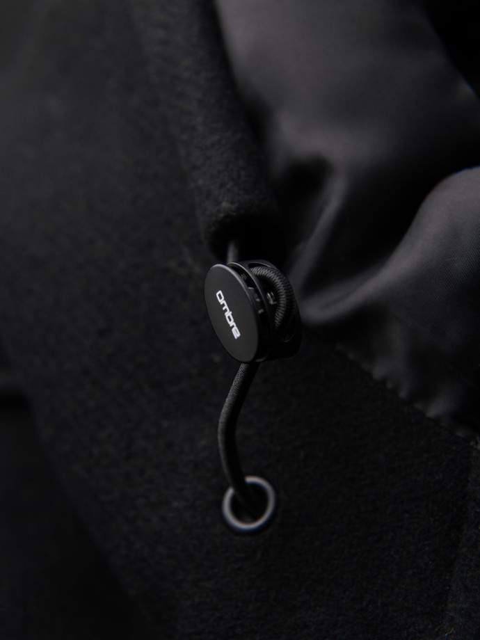 Palton parka din lână pentru bărbați cu glugă - negru V1 OM-COWC-0132