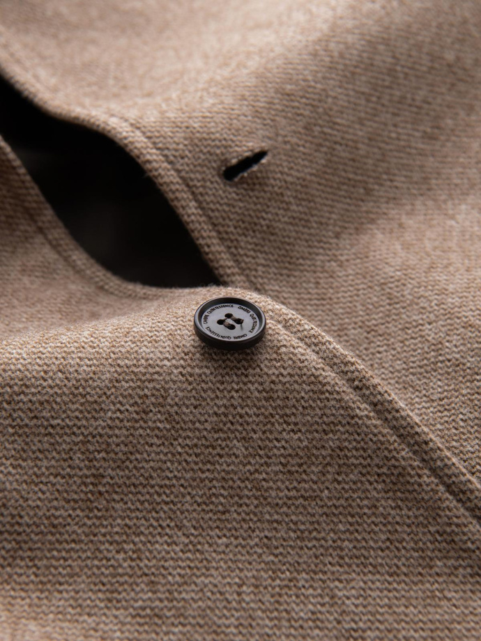 Melange long men's hooded coat - beige V2 OM-COWC-0122