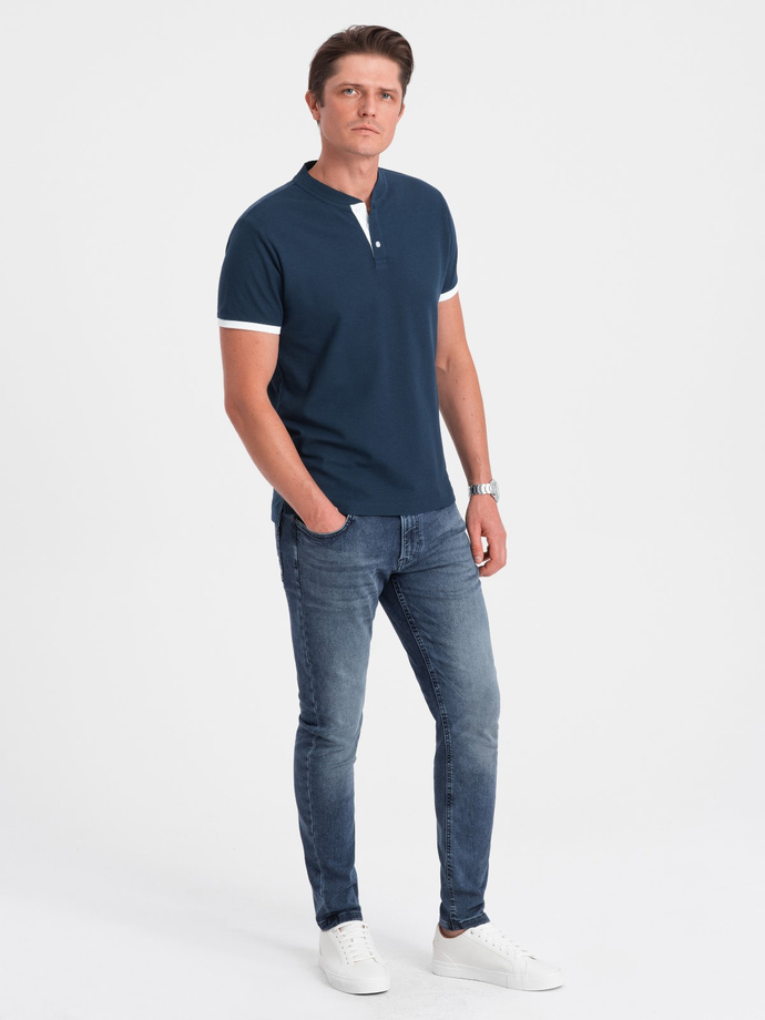 Men's collarless polo shirt - navy blue V4 OM-TSCT-0156