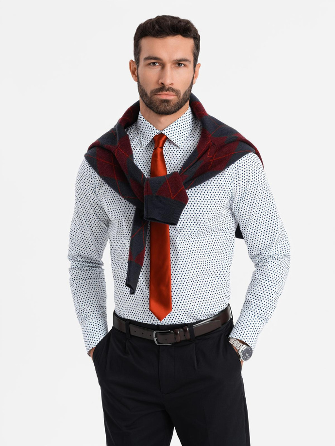 Pánská košile SLIM FIT s jemným vzorem - bílá V2 OM-SHCS-0140
