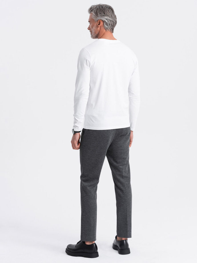 Mâneci lungi pentru bărbați, fără imprimare, cu decolteu de echipaj - alb V3 OM-LSBL-0108