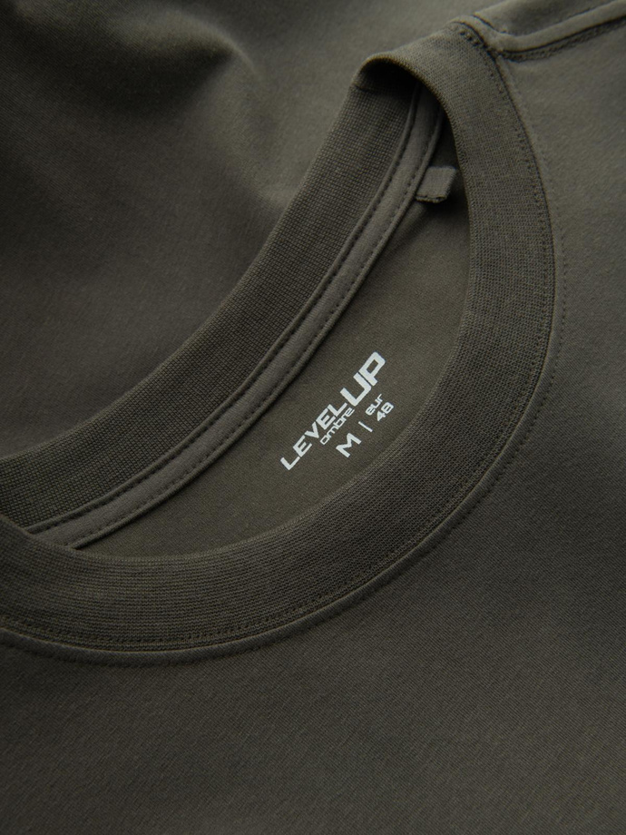 Pánské bavlněné tričko LOOSE FIT s dlouhým rukávem a kulatým výstřihem - šedozelené V3 OM-LSBC-0129