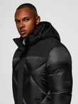 Men's hooded jacket with geometric diamond quilting - black V1 OM-JAHP-0237
