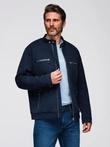 Men's biker jacket with collar and pockets - navy blue V1 OM-JALP-0157