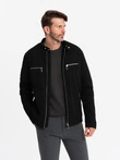 Men's biker jacket with collar and pockets - black V2 OM-JALP-0157